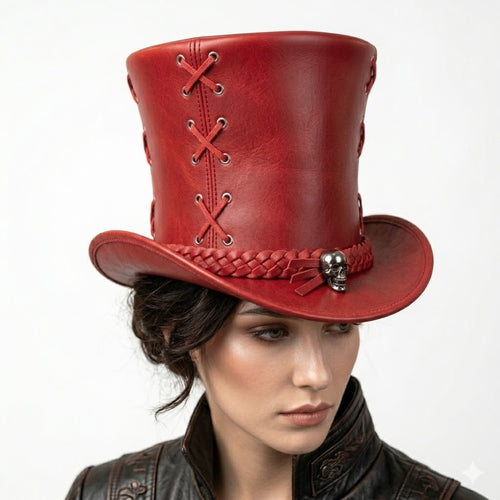 Steampunk Leather Top Hat Genuine Leather Biker Antique Victorian Hats