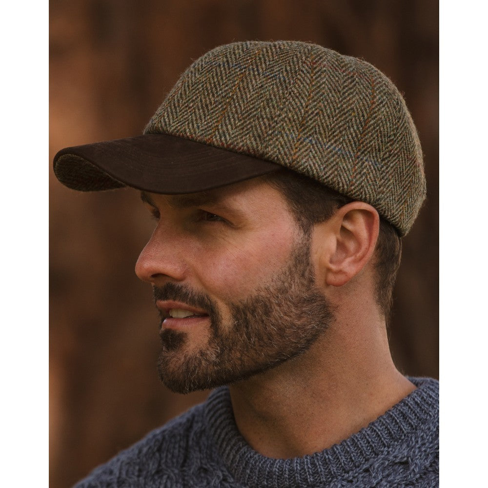 Walker Hawkes Harris Tweed Baseball Cap Mens Suede Leather Peak Wool Golf Hat